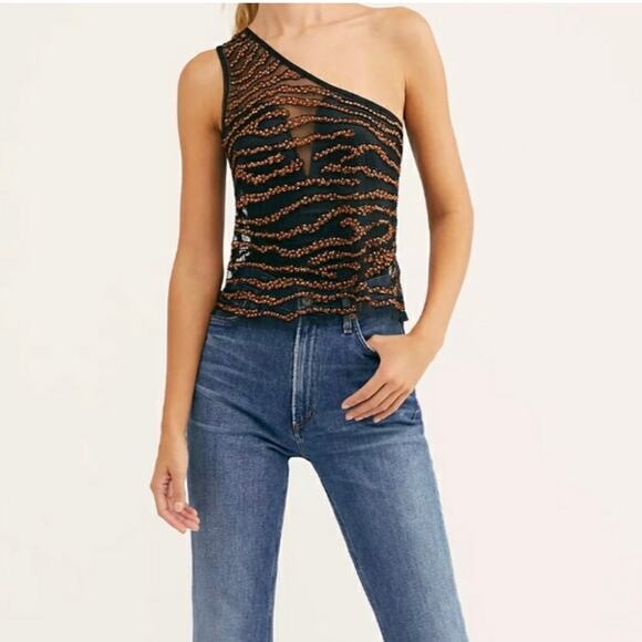 NWT Free People Head Turner Sequined One Shoulder Tank - Picture 5 of 16